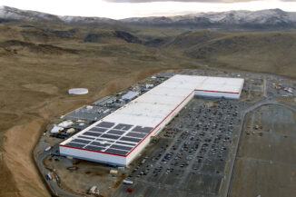 Blick aus der Vogelperspektive aus Teslas Gigafactory 1 in Nevada