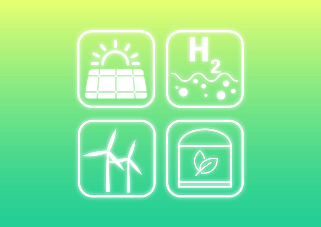 Illustration der Wasserstoffproduktion mit Hilfe erneuerbarer Energien