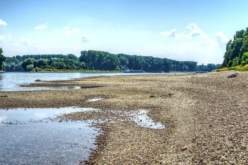 Sichtbares Zeichen der Klimakrise: Niedrigwasser im Rhein