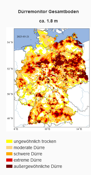 Die Karte zeigt, in welchen deutschen Regionen es ungewöhnlich trocken ist, oder sogar Dürre herrscht