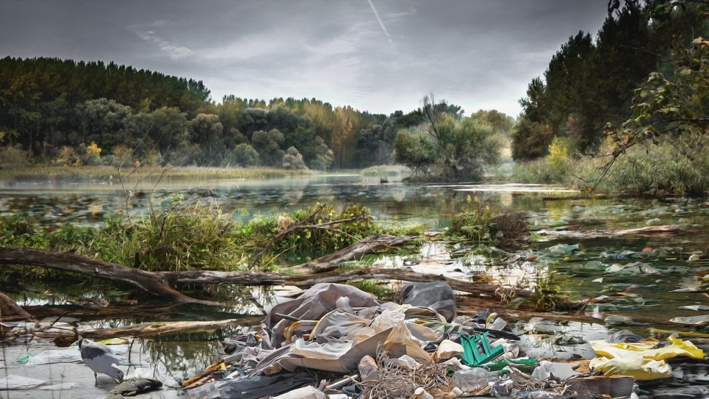 Mit Plastikmüll verschandelte Fluss-Landschaft - die Plastikflut ist ein globales Umweltproblem